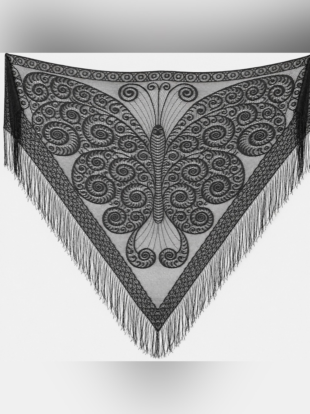 Vintage Black Lace Butterfly Fringe Shawl
